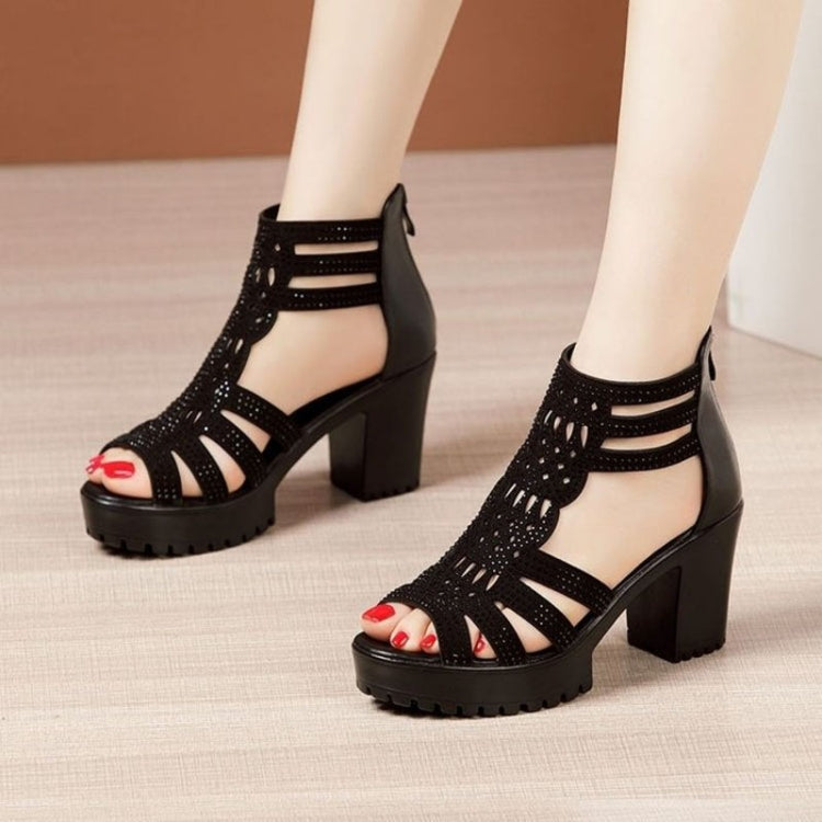 Women Chunky Heel Sandals Anti-slip Fish Mouth High Heels Soft Bottom Open Toe Sandals, 35, 36, 37, 38, 39, 40