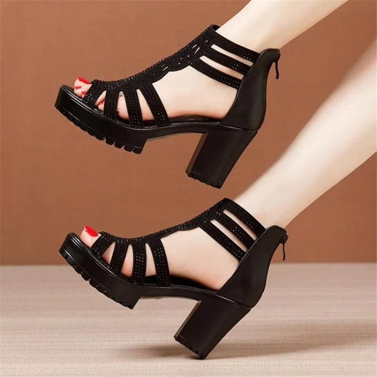 Women Chunky Heel Sandals Anti-slip Fish Mouth High Heels Soft Bottom Open Toe Sandals, 35, 36, 37, 38, 39, 40