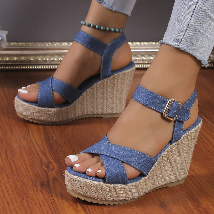 Slope Heel Summer Women Sandals Thick Bottom Straw High Heels Sandals, 36, 37, 38, 39, 40, 41, 42