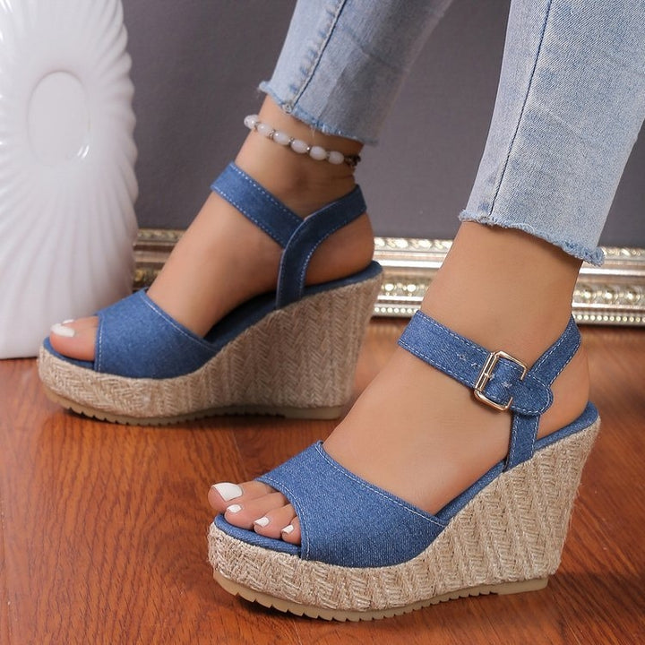 Slope Heel Summer Women Sandals Thick Bottom Straw High Heels Sandals, 36, 37, 38, 39, 40, 41, 42