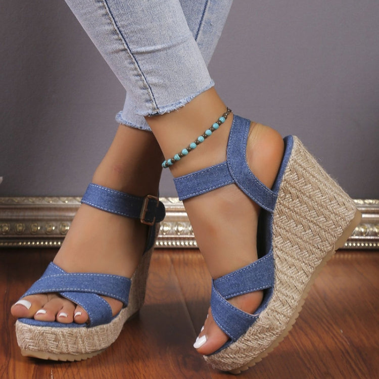 Slope Heel Summer Women Sandals Thick Bottom Straw High Heels Sandals, 36, 37, 38, 39, 40, 41, 42