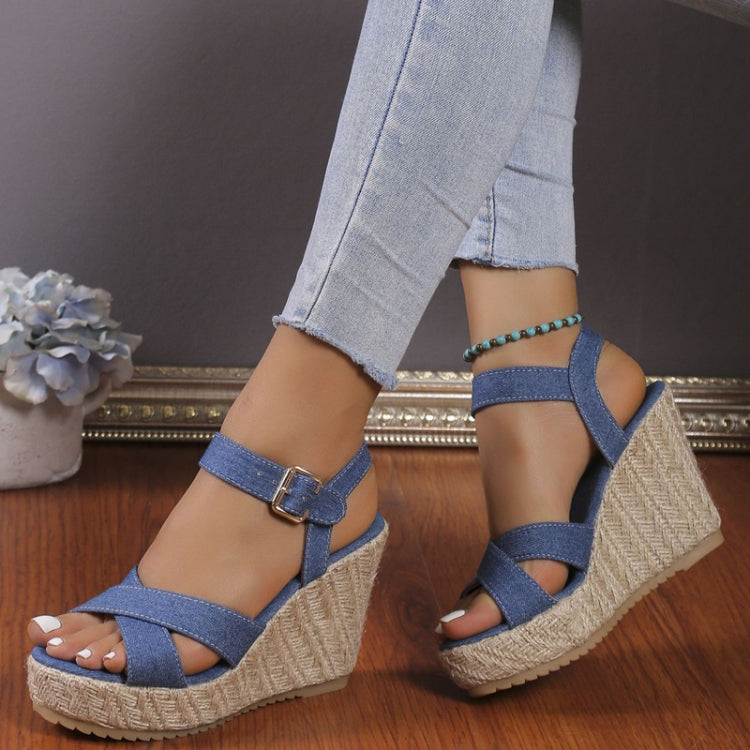 Slope Heel Summer Women Sandals Thick Bottom Straw High Heels Sandals, 36, 37, 38, 39, 40, 41, 42