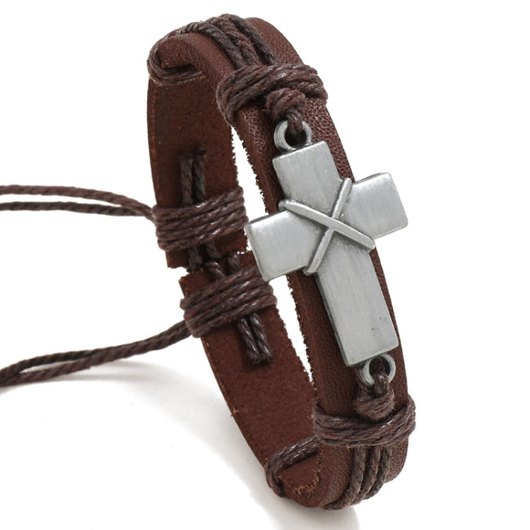 Personalized Vintage Braided Leather Bracelet Simple Pull-Out Adjustable Cross Bracelet