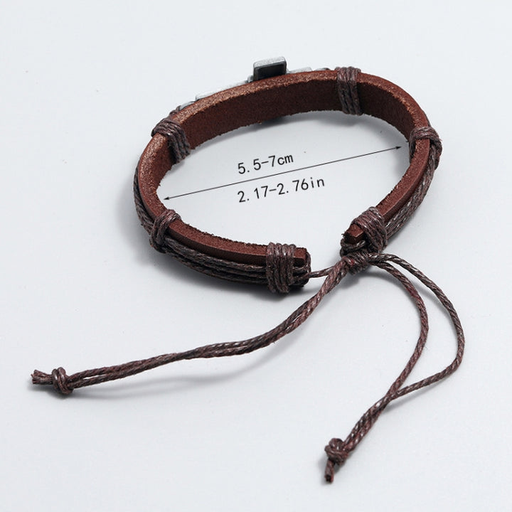 Personalized Vintage Braided Leather Bracelet Simple Pull-Out Adjustable Cross Bracelet