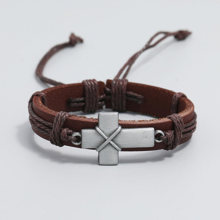 Personalized Vintage Braided Leather Bracelet Simple Pull-Out Adjustable Cross Bracelet