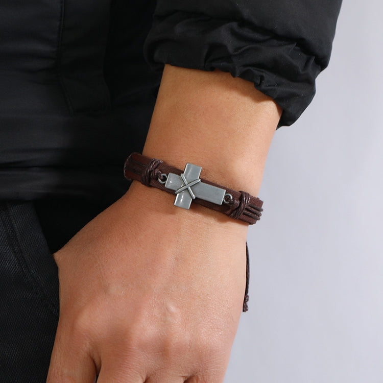 Personalized Vintage Braided Leather Bracelet Simple Pull-Out Adjustable Cross Bracelet