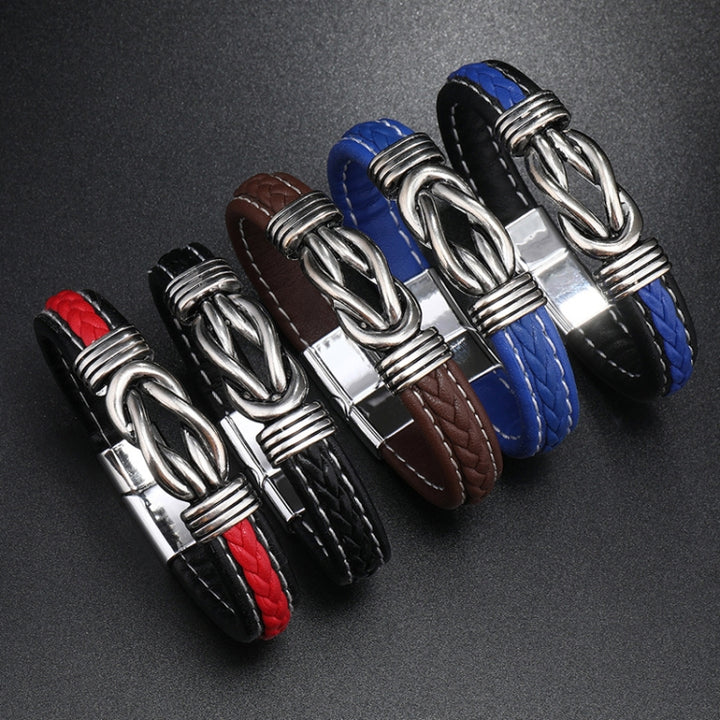 Simple Alloy Magnetic Clasp Leather Bracelet Personalized Braided Bracelet, Black 21cm, Blue 21cm, Black And Red 21cm, Black 22.5cm, Blue 22.5cm, Black And Red 22.5cm