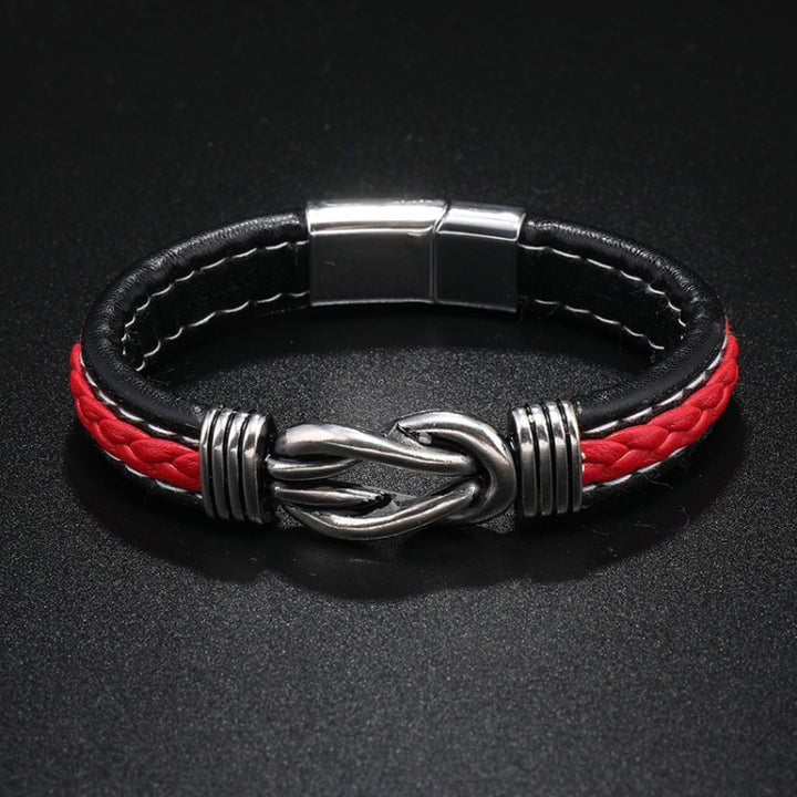 Simple Alloy Magnetic Clasp Leather Bracelet Personalized Braided Bracelet, Black 21cm, Blue 21cm, Black And Red 21cm, Black 22.5cm, Blue 22.5cm, Black And Red 22.5cm