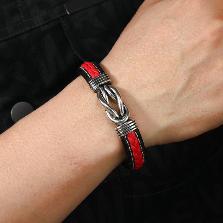 Simple Alloy Magnetic Clasp Leather Bracelet Personalized Braided Bracelet, Black 21cm, Blue 21cm, Black And Red 21cm, Black 22.5cm, Blue 22.5cm, Black And Red 22.5cm