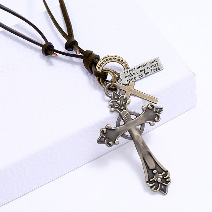 Vintage Long Cross Necklace Drawstring Adjustable Personalized Sweater Chain