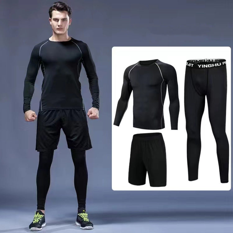 3pcs / Set Men Gym Running Clothes Set Long-Sleeved Quick-Drying Sports Suit, M, L, XL, XXL, XXXL, XXXXL