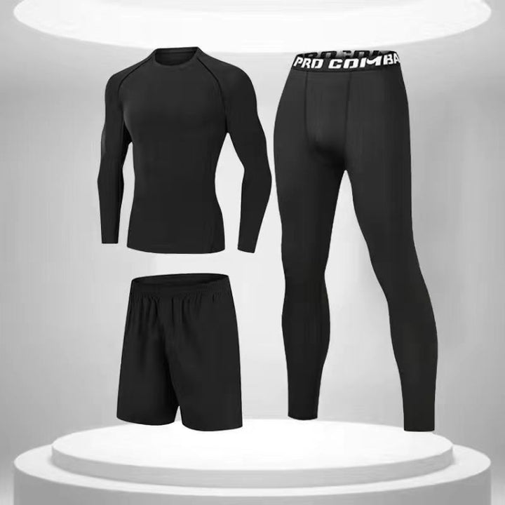 3pcs / Set Men Gym Running Clothes Set Long-Sleeved Quick-Drying Sports Suit, M, L, XL, XXL, XXXL, XXXXL