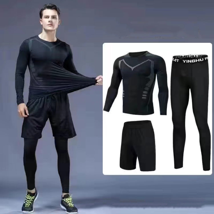 3pcs / Set Men Gym Running Clothes Set Long-Sleeved Quick-Drying Sports Suit, M, L, XL, XXL, XXXL, XXXXL