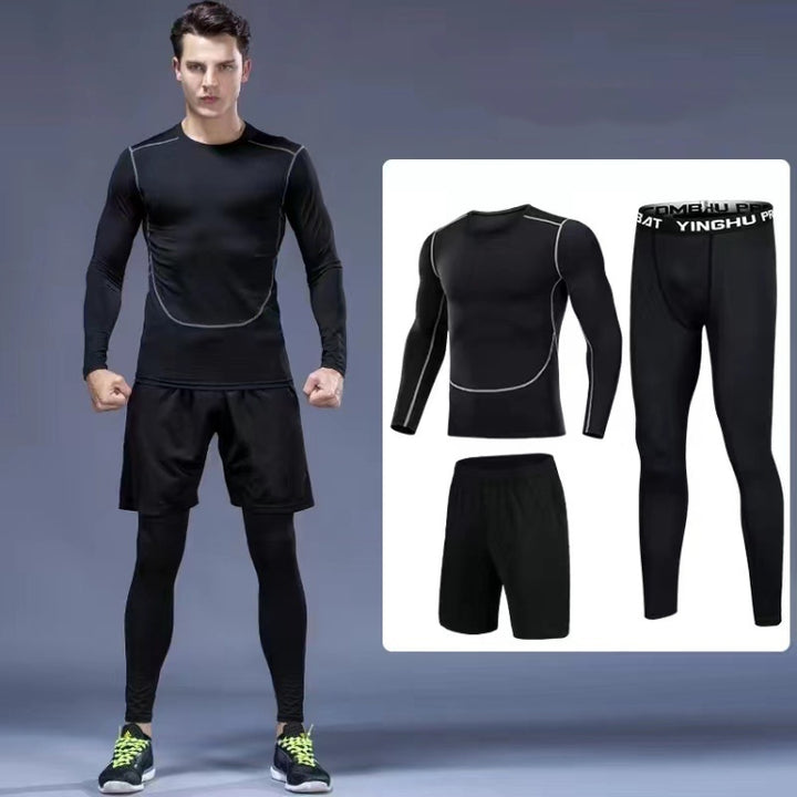 3pcs / Set Men Gym Running Clothes Set Long-Sleeved Quick-Drying Sports Suit, M, L, XL, XXL, XXXL, XXXXL