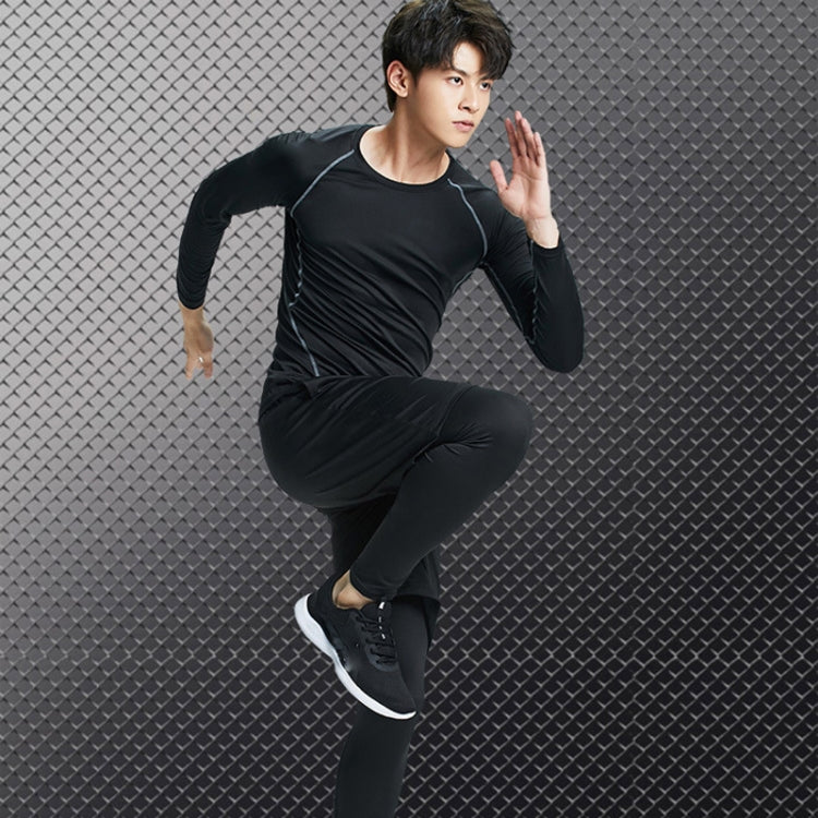 3pcs / Set Men Gym Running Clothes Set Long-Sleeved Quick-Drying Sports Suit, M, L, XL, XXL, XXXL, XXXXL