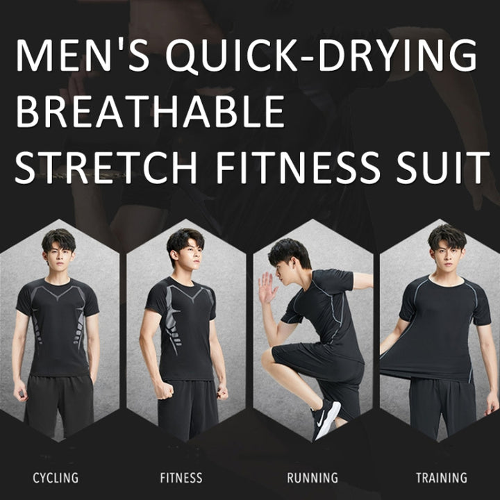 3pcs / Set Men Gym Running Clothes Set Long-Sleeved Quick-Drying Sports Suit, M, L, XL, XXL, XXXL, XXXXL