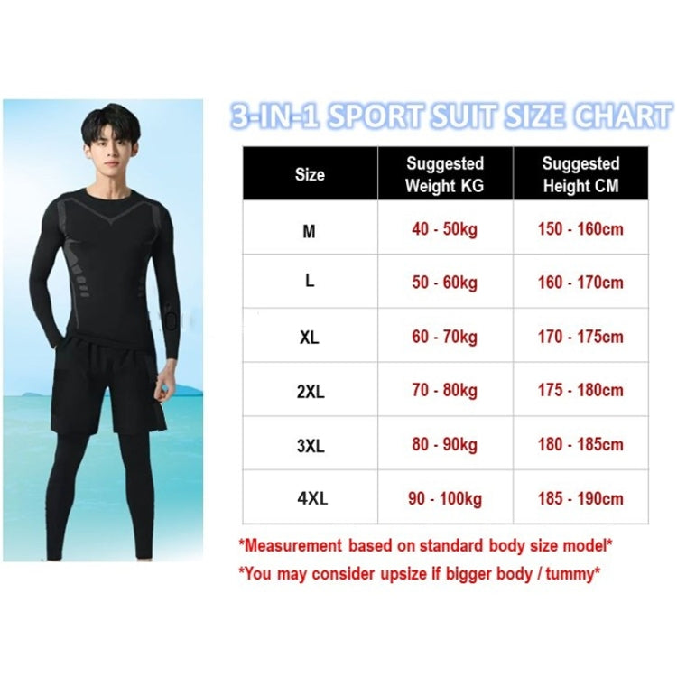 3pcs / Set Men Gym Running Clothes Set Long-Sleeved Quick-Drying Sports Suit, M, L, XL, XXL, XXXL, XXXXL