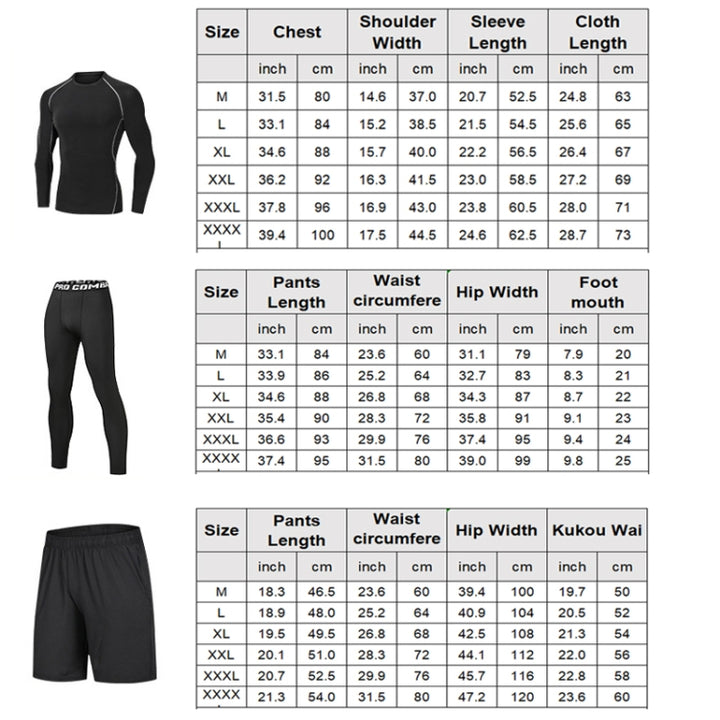 3pcs / Set Men Gym Running Clothes Set Long-Sleeved Quick-Drying Sports Suit, M, L, XL, XXL, XXXL, XXXXL