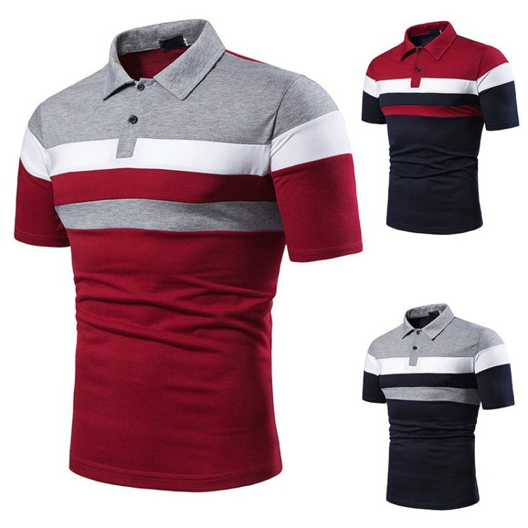 Summer Men Short Sleeve Colorblocking T-Shirt Casual Men Lapel Polo Shirt, S, M, L, XL, XXL