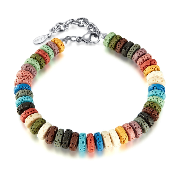 Stainless Steel Chain Colorful Volcanic Stone Bracelet, GS1545