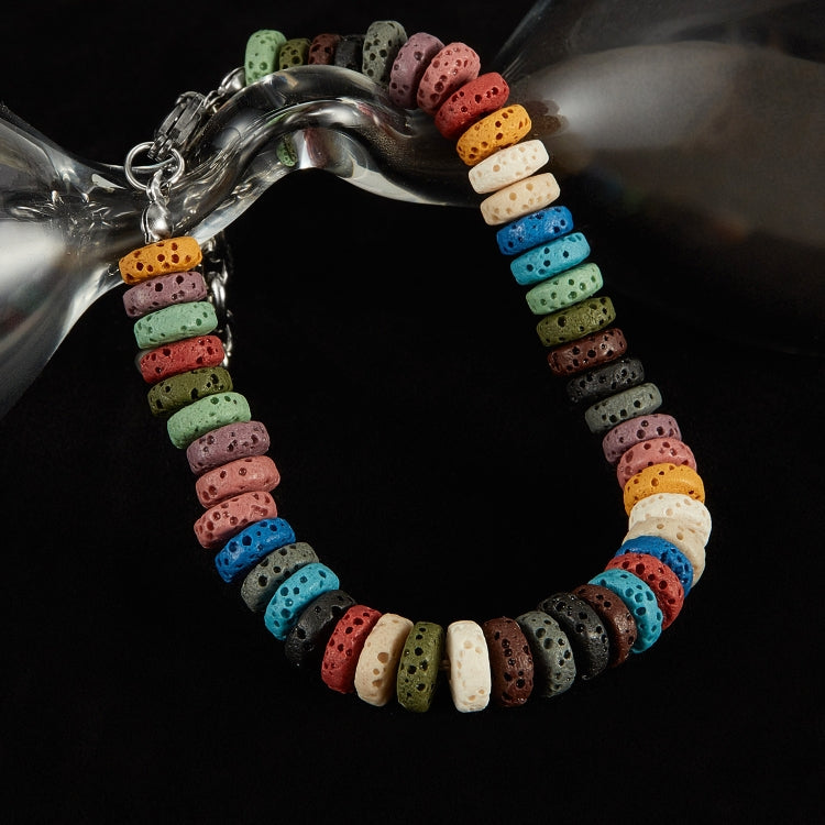 Stainless Steel Chain Colorful Volcanic Stone Bracelet, GS1545