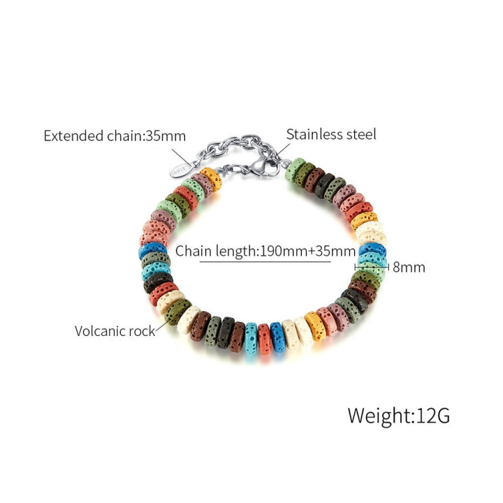 Stainless Steel Chain Colorful Volcanic Stone Bracelet, GS1545