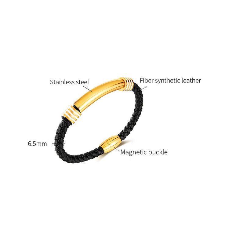 OPK PH1586 Simple Men Leather Bracelet Stainless Steel Magnetic Insert Buckle Bracelet, Steel Color, Gold, Black