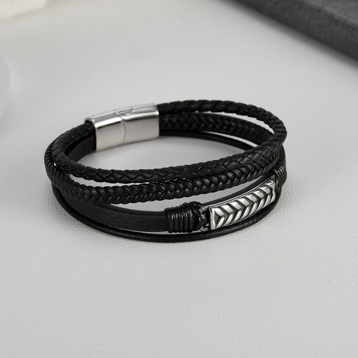 Personalized Retro Stainless Steel Multi-Layer Braided Magnetic Buckle Bracelet, PH1590