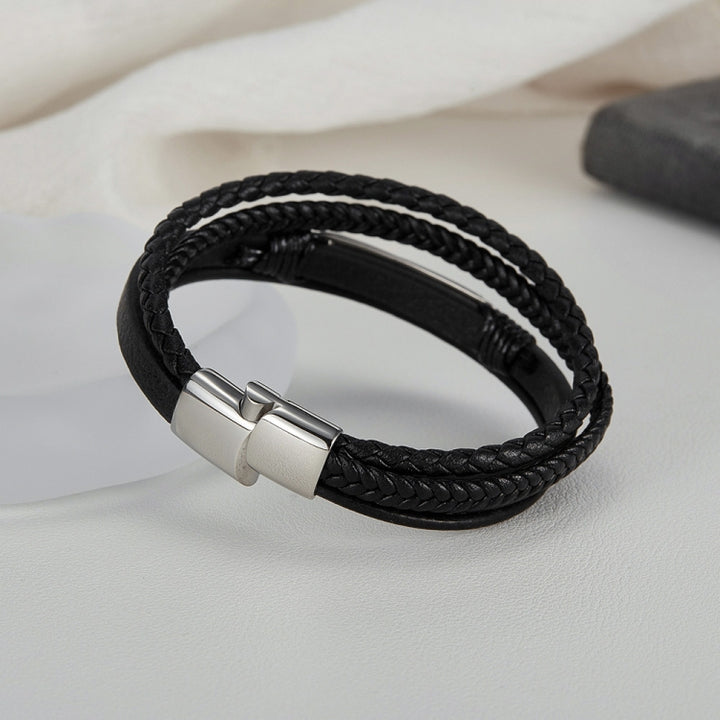 Personalized Retro Stainless Steel Multi-Layer Braided Magnetic Buckle Bracelet, PH1590