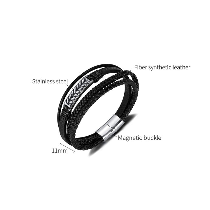 Personalized Retro Stainless Steel Multi-Layer Braided Magnetic Buckle Bracelet, PH1590