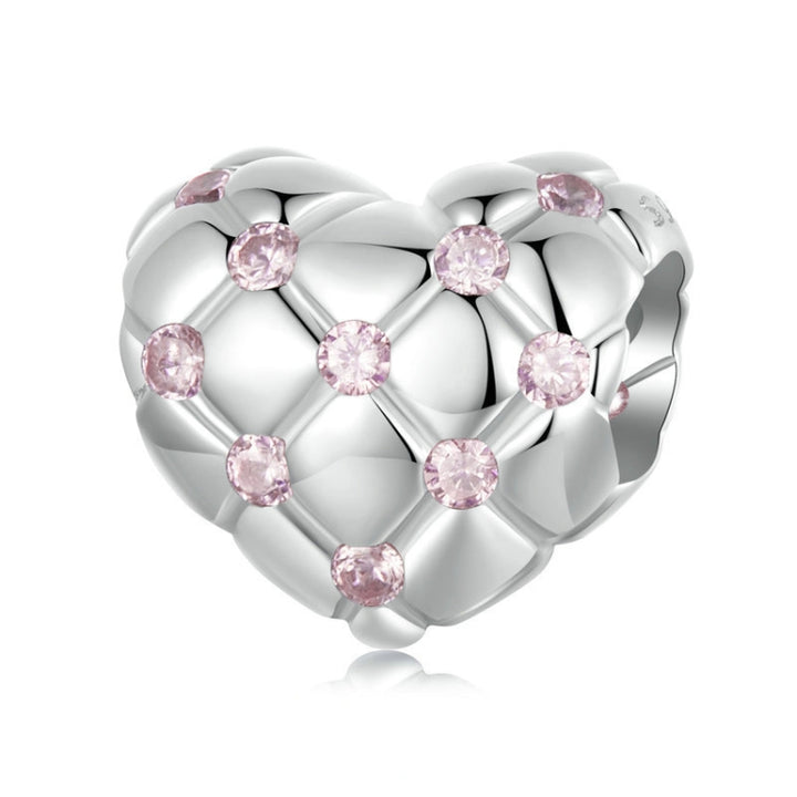 S925 Sterling Silver Platinum Diamond Heart-shaped DIY Bead