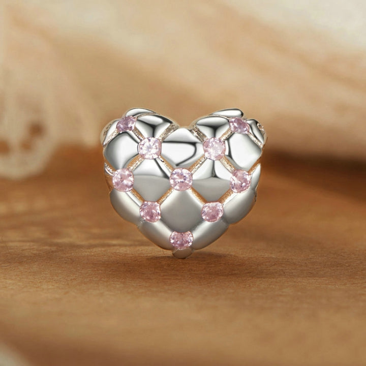 S925 Sterling Silver Platinum Diamond Heart-shaped DIY Bead