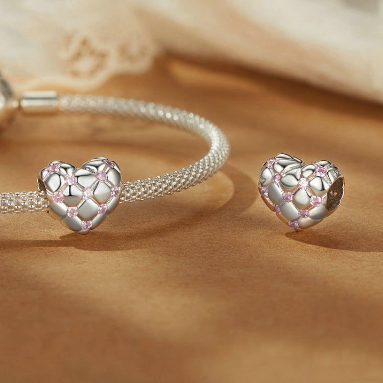 S925 Sterling Silver Platinum Diamond Heart-shaped DIY Bead