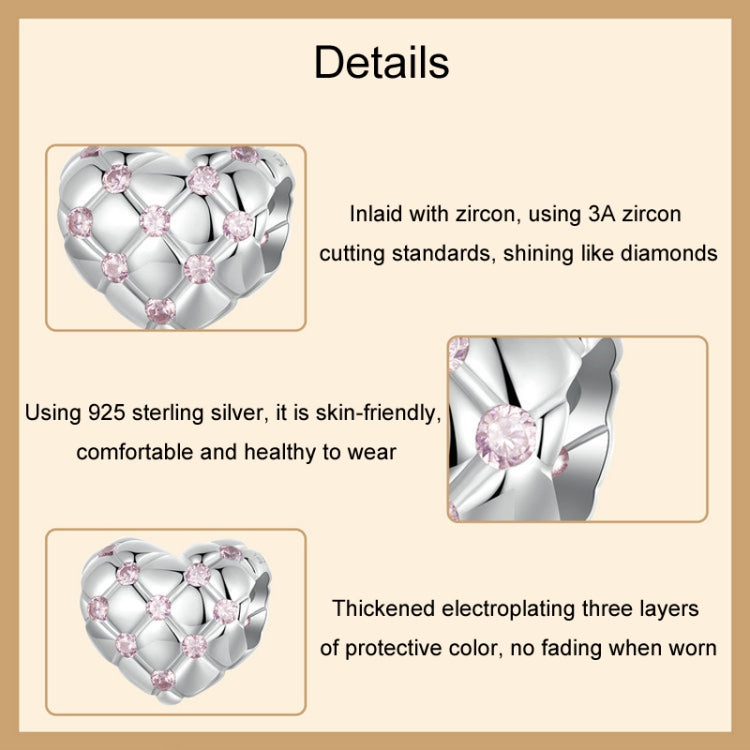 S925 Sterling Silver Platinum Diamond Heart-shaped DIY Bead