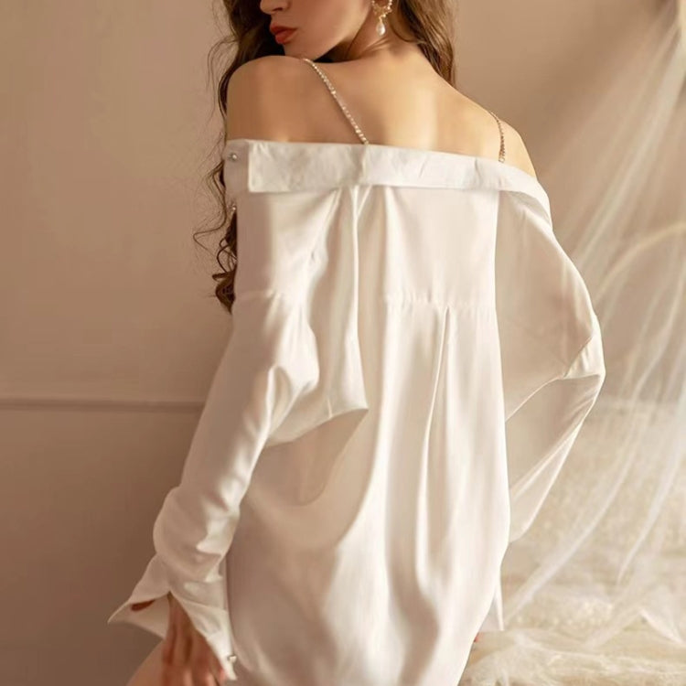 Transparent Chiffon Sexy Shirt Off-shoulder Suspender Nightdress, Free Size