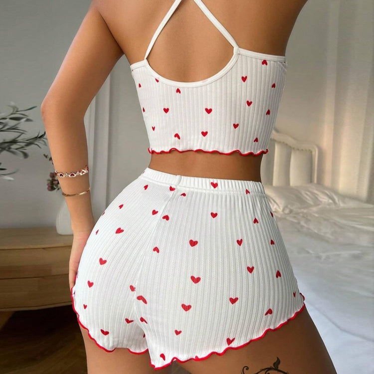 Suspender Shorts Sexy Bow Print Milk Silk Pajamas Set, S, M, L, XL, XXL