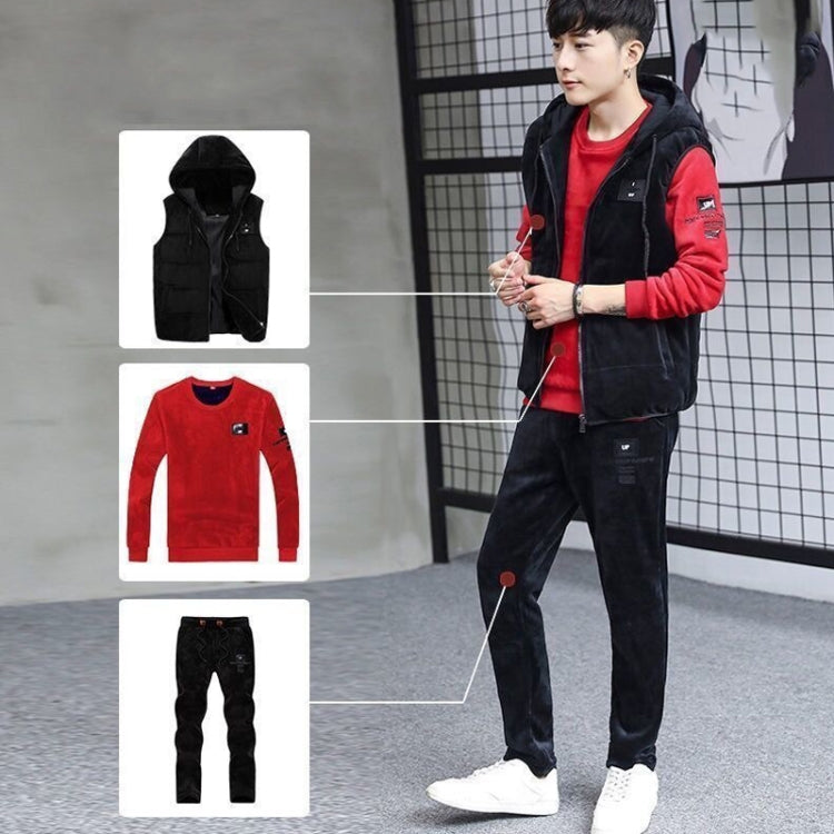 3 In 1 Autumn Men Plus Velvet Sweatshirt Pants Sportswear Suit Teenagers Loose Casual Warm Sports Suit, M, L, XL, XXL, XXXL