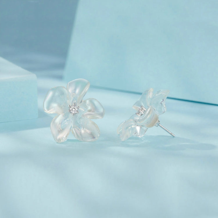 S925 Ssterling Silver Platinum-Plated Transparent Flower Earrings