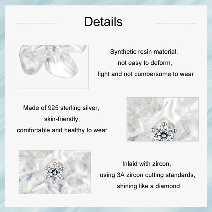 S925 Ssterling Silver Platinum-Plated Transparent Flower Earrings