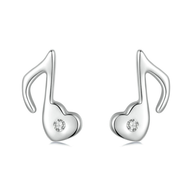 S925 Sterling Silver Platinum-plated Heart Note Zircon Earrings