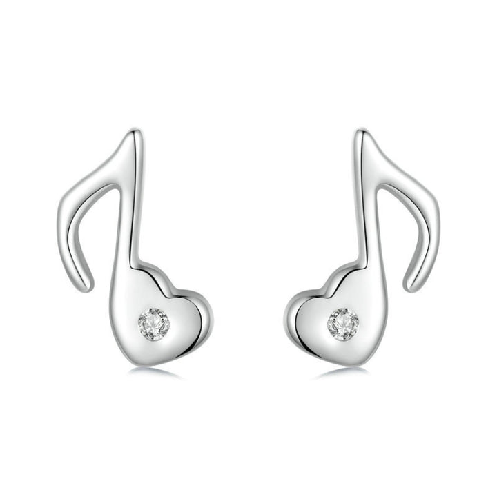 S925 Sterling Silver Platinum-plated Heart Note Zircon Earrings