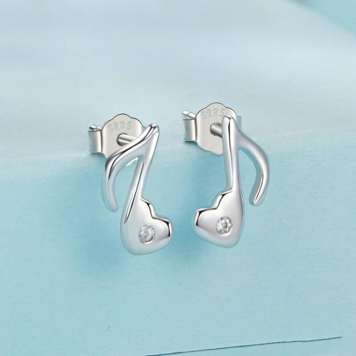 S925 Sterling Silver Platinum-plated Heart Note Zircon Earrings