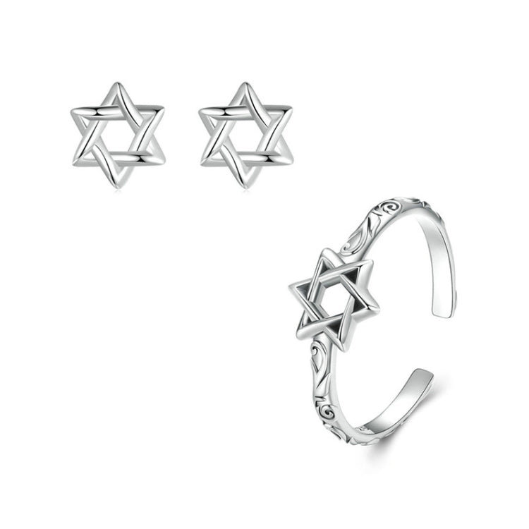 S925 Sterling Silver Oxidized Six-pointed Star Earrings, SCE1809, SCR1078-E, Set