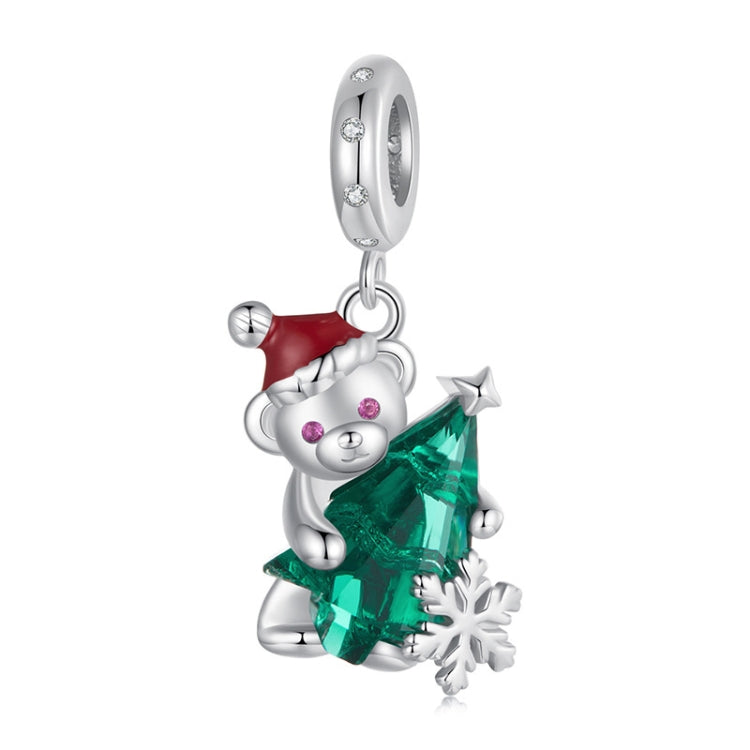 S925 Sterling Silver Cute Christmas Bear Pendant Jewelry Beads