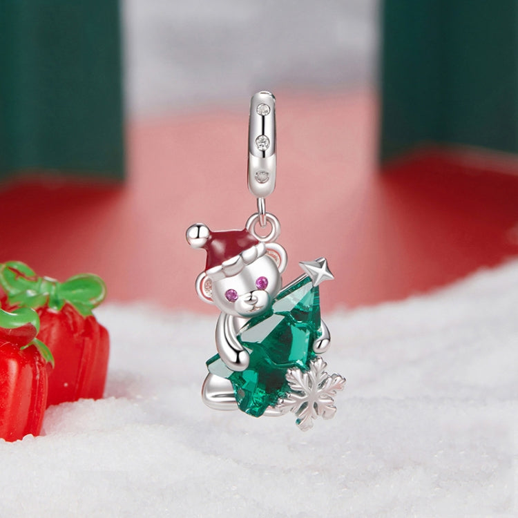 S925 Sterling Silver Cute Christmas Bear Pendant Jewelry Beads