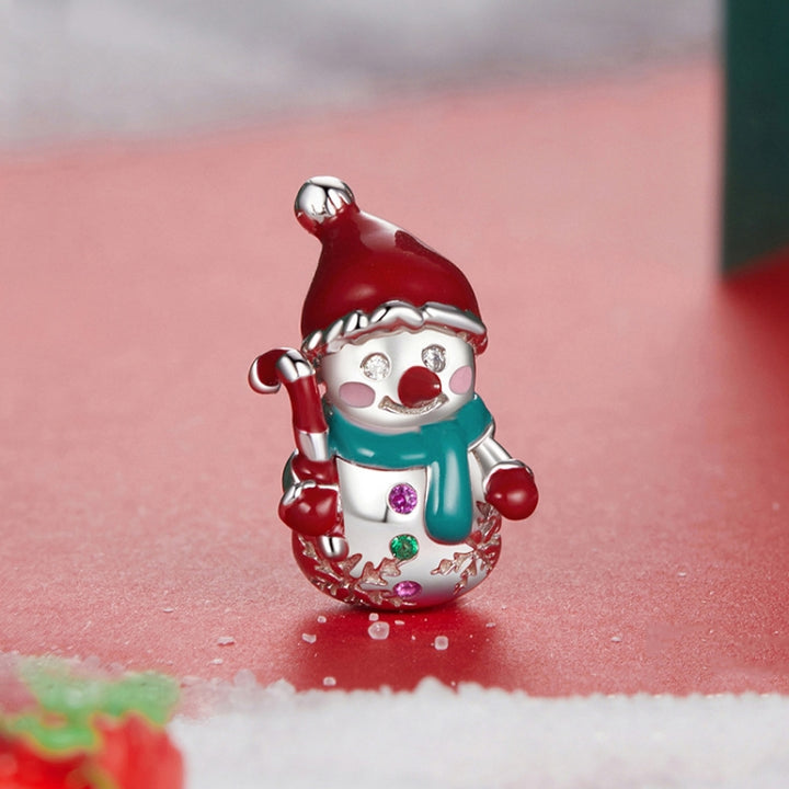 S925 Sterling Silver Cute Snowman Pendant Festival Bracelet Beads