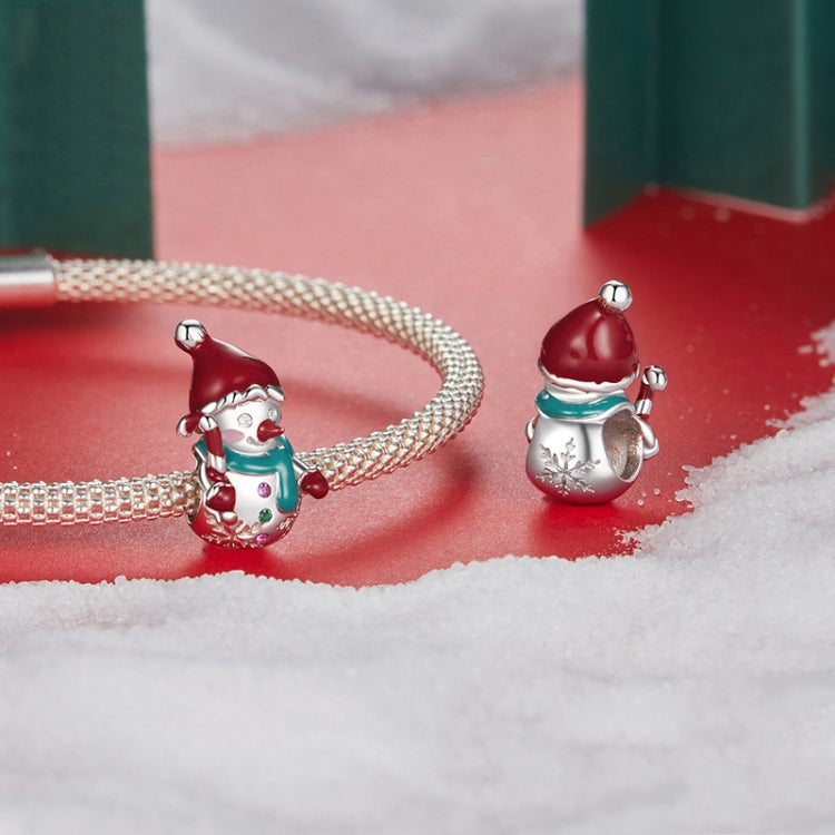 S925 Sterling Silver Cute Snowman Pendant Festival Bracelet Beads