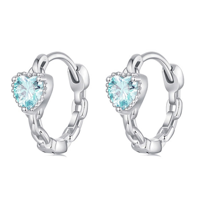 S925 Sterling Silver Heart Square Earrings Aquamarine Zircon Earrings, BSE1099, BSE1100