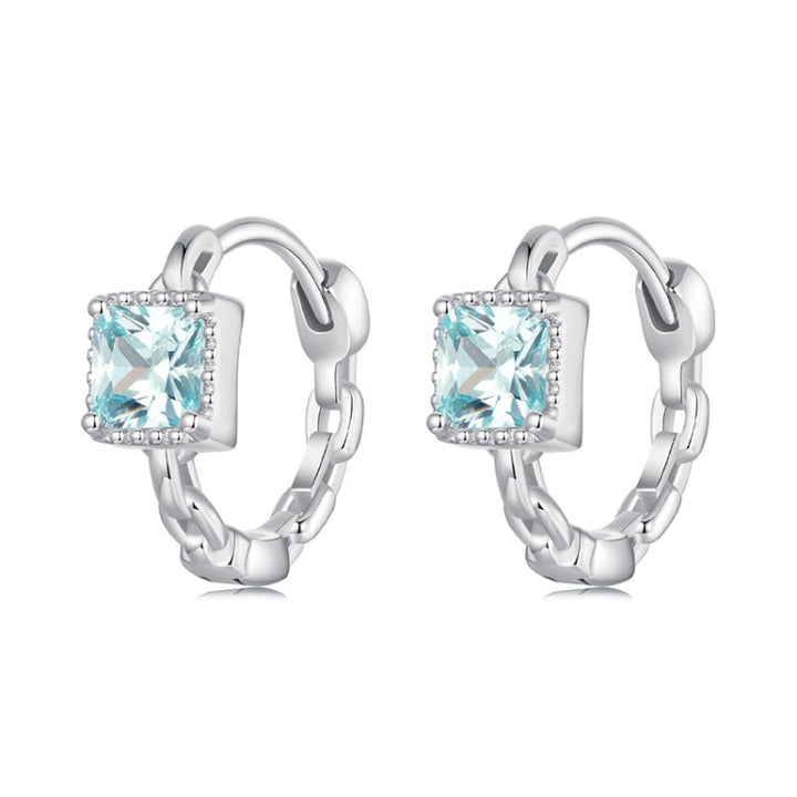 S925 Sterling Silver Heart Square Earrings Aquamarine Zircon Earrings, BSE1099, BSE1100