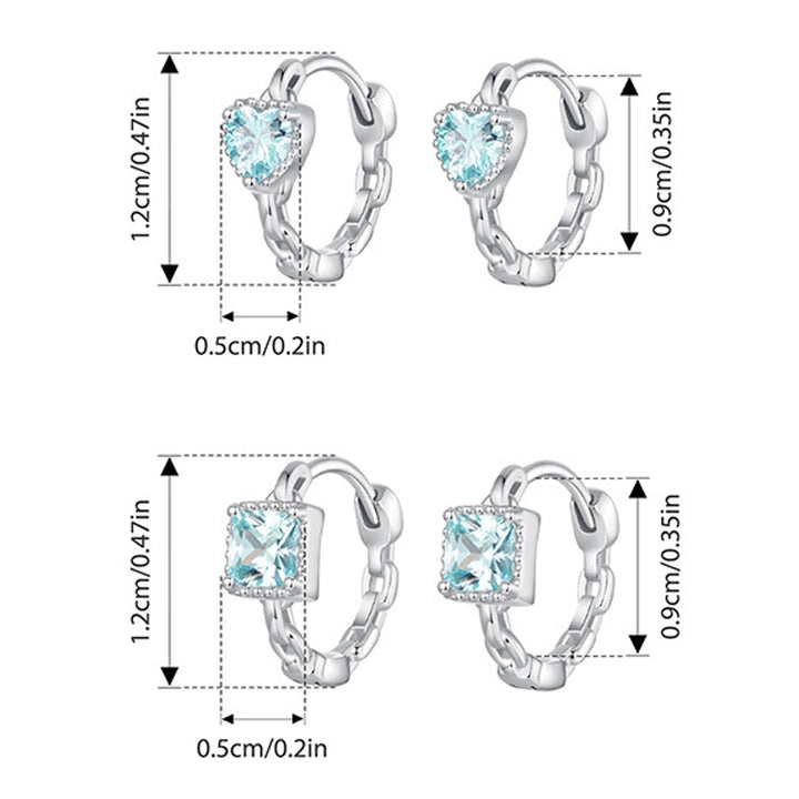 S925 Sterling Silver Heart Square Earrings Aquamarine Zircon Earrings, BSE1099, BSE1100